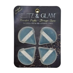 Glitz and Glam Rhinestone Blue Triangle Powder Puffs With Cases TikTok 4 Sponges